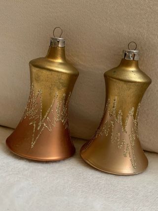 Set Of 2 Vintage Ornaments Gold Copper Bronze Color W Gold Glitter