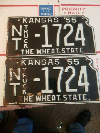 Vintage 1955 Norton County,  Kansas License Plate Pair State Shaped Nt - 1724