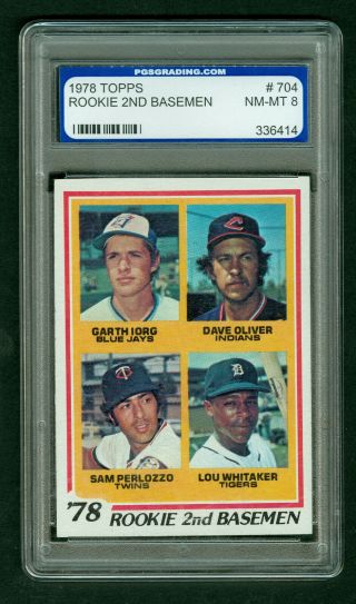 Lou Whitaker 1978 Topps Vintage Baseball Rookie Card 704 Pgs Graded 8 Nmmt