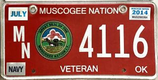 2014 Oklahoma Muscogee Nation Indian Tribe - Navy/veteran Plate