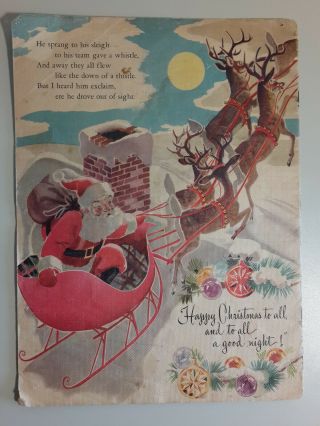 Vintage The Night Before Christmas 1949 Merrill Publishers Linen Book 2