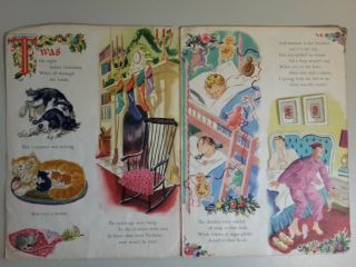 Vintage The Night Before Christmas 1949 Merrill Publishers Linen Book 3