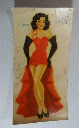Vintage Meyercord Decal 875 - D Sexy Brunette Pin - Up Red Outfit Black Gloves