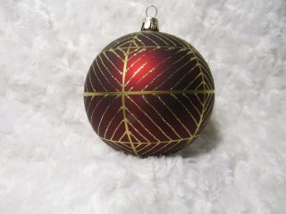 Vtg Czech Republic Glass Ball Ornament Burgundy Gold Glitter (defect) 4 "