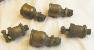 Antique - 5 Michigan Lubricator Co.  Brass Hit & Miss Engine Oil Grease Cups -