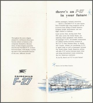 FAIRCHILD F - 27 or FH - 227 MANUFACTURER ' s BROCHURE WITH 12 PAGES FROM 1960 2