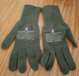 Vtg.  Us Army/usmc Od Green Cold Weather Glove Inserts 72 Wool & 28 Nylon No: 4