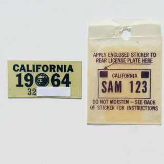 1964 Nos California Dmv License Plate Validation Tag Tab Decal Sticker