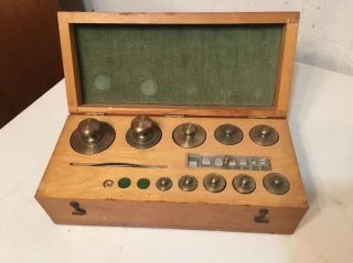 Vintage Scientific Gold Scale Weight Set Great Case Incomplete