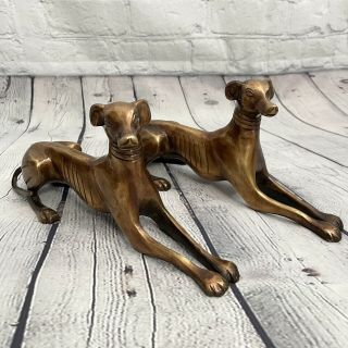 Vtg Pair Mid Century Modern Greyhound Whippet Dog Brass Statue Figure Decor Art