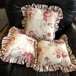Waverly Garden Room Norfolk Rose Floral Stripe Throw - Pillow 18 " With Ruffle