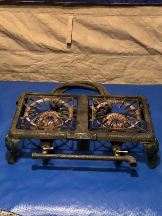 Antique Griswold Cast Iron Double 2 Burner Cook Stove Camp Collectible