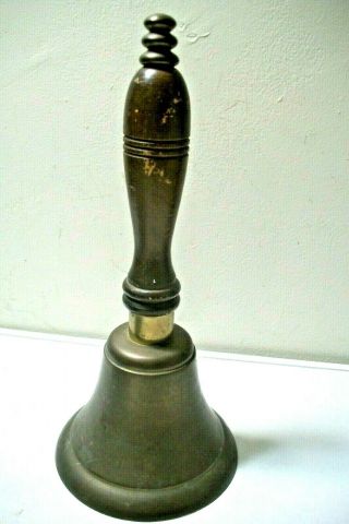 Vintage Large Brass School Bell With Wood Handle 10 Inches Tall