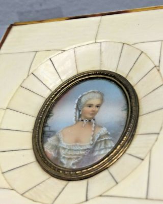 Antique Miniature Painting Portrait Lady Hand Painted Frangini Firenze Frame