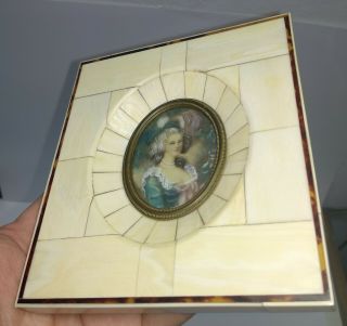 Antique Miniature Painting Portrait Lady Hand Painted Frame