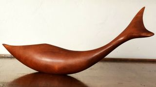 Alan Middleton Canada Mcm Modernist Carved Teak Wood Whale Fish Figure Sculpture