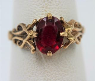 Antique Victorian European 9ct Solid Gold Red Oval Stone Size 4.  5 Ring