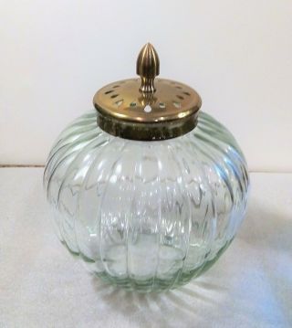 Vintage Pressed Glass Potpourri Accent Decor Jar Vented Brass Tone Metal Lid