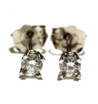 14k White Gold.  19ct Si1 H Round Diamond Stud Earrings Estate Vintage Antique