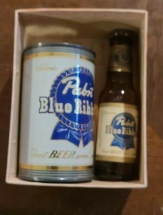 Vintage Pabst Blue Ribbon Beer - Label Promo - Mini Can Bank And Bottle Set