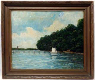 Antique Oil On Board Painting Hudson River Signed Dated 1919 Vintage