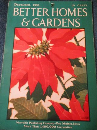 Vintage Better Homes & Gardens Dec,  1933,  Christmas Issue Frame Poinettia Cover