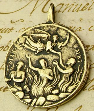 Guardian Angel Gabriel Michael Raphael Saving Souls From Purgatory Antique Medal