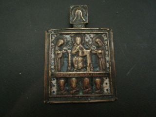 19th Century Antique Russian Bronze Orthodox Religious Travel Icon icone russe 2