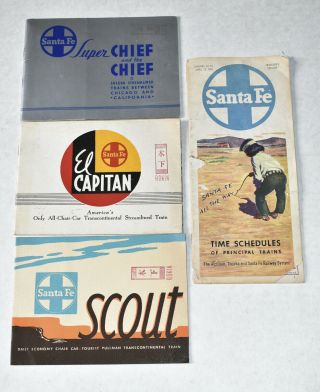 1940s Santa Fe Railroad 4 Train Brochures Chief & Chief El Capitan Scout