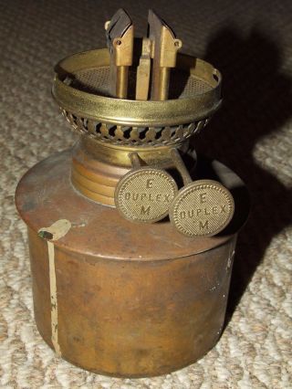 Antique " E.  M.  Duplex " Edward Miller Victorian Gwtw Kerosene Duplex Brass Burner