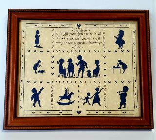 Vintage Designed With Scissors " Children Are Gifts From God " Silhouettes Framed