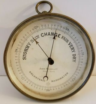 Antique John Bliss & Co.  York Brass Nautical Holosteric Wall Barometer Phbn