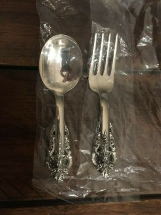 2 Pc Baby Child Wallace Sterling Silver Grande Baroque Set Fork Spoon Grand