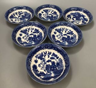 Set Of 6 Vintage Churchill Blue Willow China Dessert Berry Bowls 5.  75 " Aa