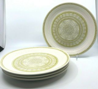 Set Of 4 Vintage Franciscan Earthenware Hacienda Green Dinner Plate Mcm 10.  5 "