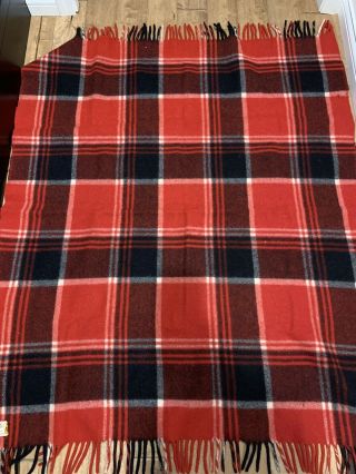 Vtg Faribo Fluff Loomed Plaid 100 Wool Blanket 48 " X48 " Red Black Throw Fringe