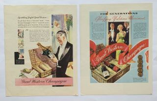 Vintage 1930’s Great Western Champagne Pleasent Valley Wine Co (2) Print Ads