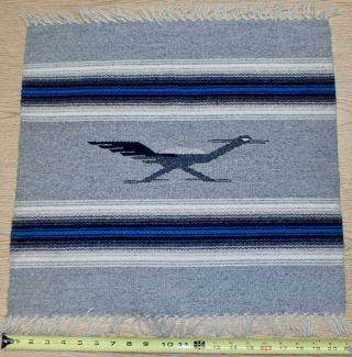 Vintage Chimayo Ortega’s Southwest Roadrunner Pattern Wool Rug Grey - Beige 21x21