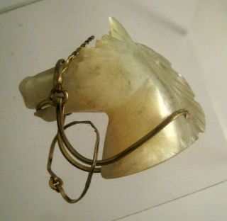 Antique Vintage Carved Mother Of Pearl Gold Filled Bridle Horse Head Watch Fob