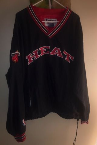 Vintage Champion 90s Miami Heat Logo Sweatshirt Pullover Black Vtg 80s Nba Wade