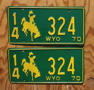 1970 Wyoming License Plate Pair / Set 14 - 324