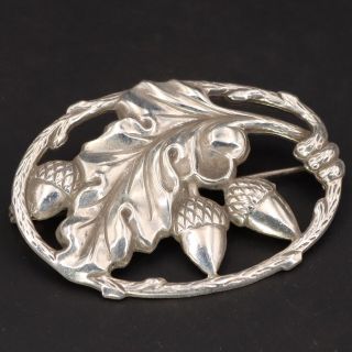 Vtg Sterling Silver - Oak Leaf Acorns Oval Brooch Pin - 10g