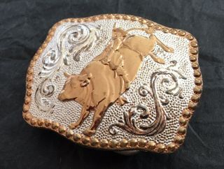 VTG Small Size LITTLE BULL RIDER Cowboy Rodeo Bullriding Silver Gold BELT BUCKLE 2