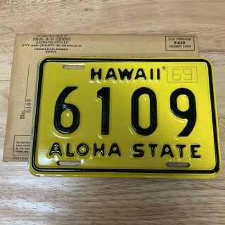 Hawaii License Plate - 1969 Hawaii Aloha State Motorcycle License Plate 6109