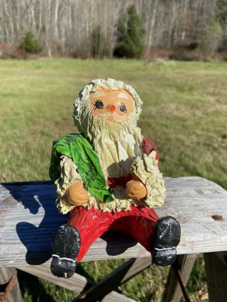 Vintage Paper Mache And Foam Sitting Santa Claus With Toy Sack Christmas Decor