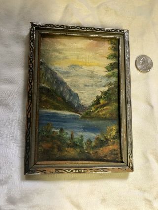 Antique Miniature Oil Painting Impressionistic Landscape Antique Frame