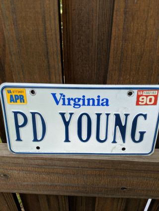 1990 VIRGINIA vanity license plate PD YOUNG POLICE DEPARTMENT PAUL 90 VA PETEY 2