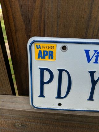 1990 VIRGINIA vanity license plate PD YOUNG POLICE DEPARTMENT PAUL 90 VA PETEY 3