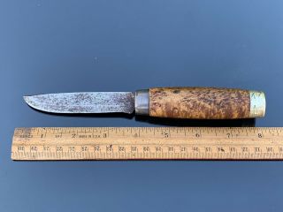 Antique Kverneland Norge Burl Handle Fixed Blade Knife,  Norway