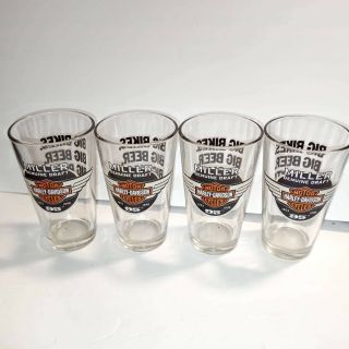 4 Miller Draft Harley Davidson 95th Anniversary Beer Glasses Cups 1998